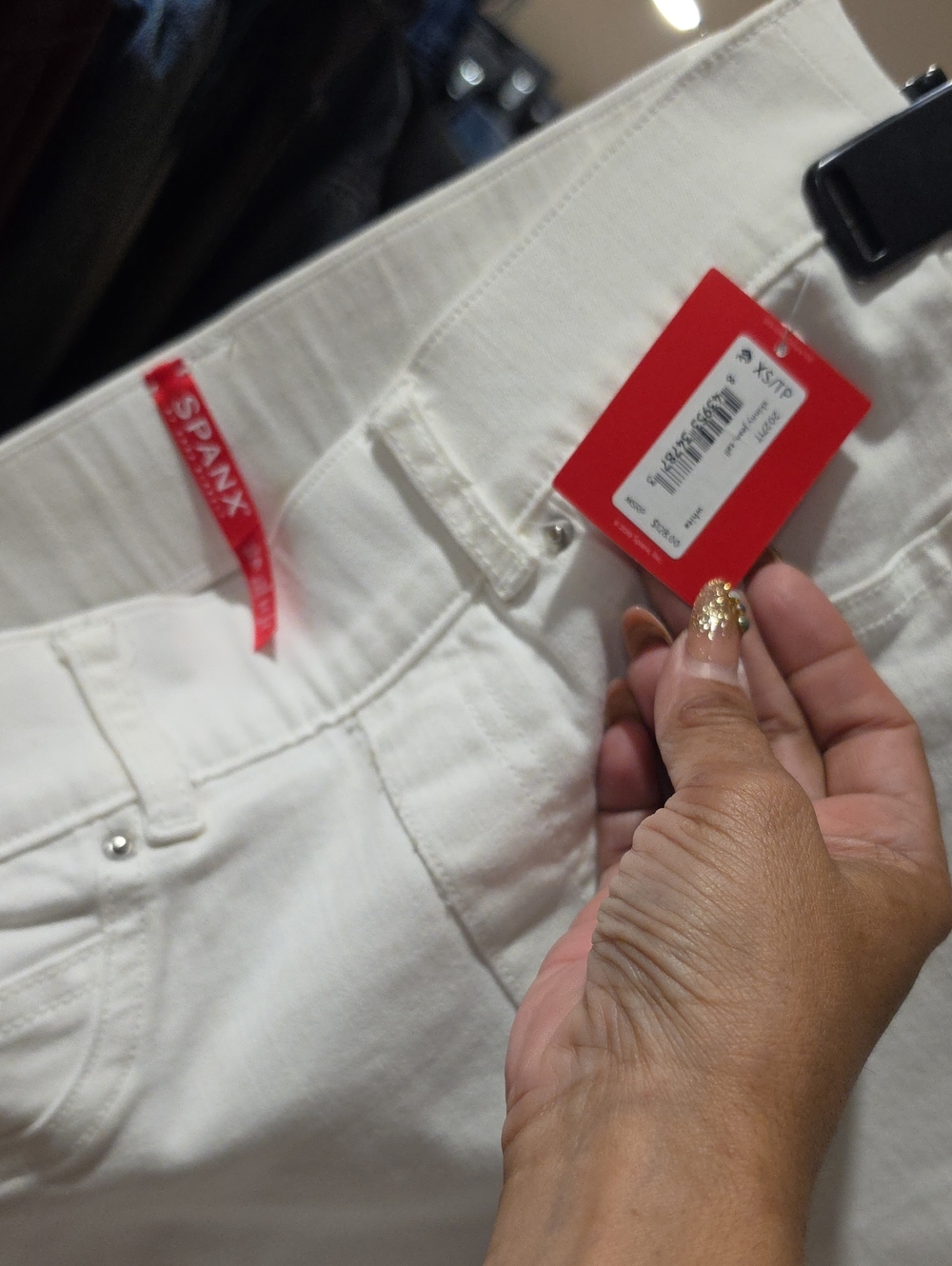 SPANX High-Rise White Stretch Jeans with Red Tag